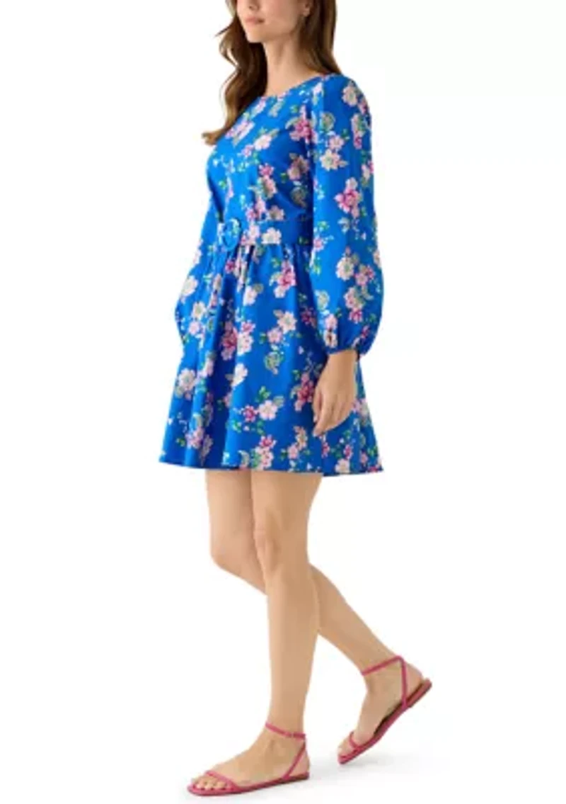 Women's Long Sleeve Printed Poplin Swing Dress