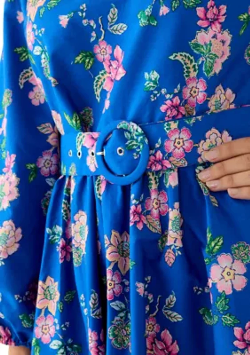 Women's Long Sleeve Printed Poplin Swing Dress