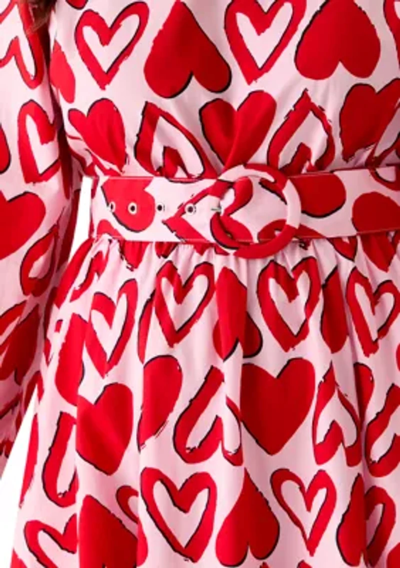 Women's Long Sleeve Printed Poplin Swing Dress