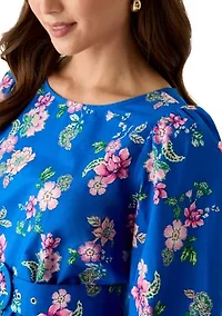 Petite Long Sleeve Poplin Printed Swing Dress