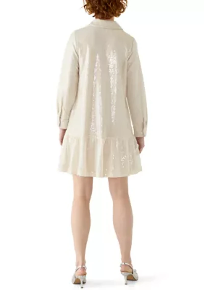 Women's Long Sleeve Sequin Shirtdress