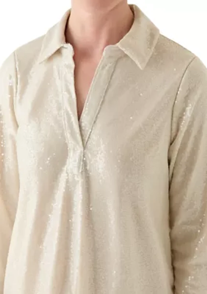 Women's Long Sleeve Sequin Shirtdress