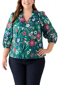 Plus Puff Sleeve V-Neck Blouse