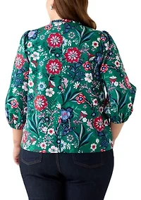 Plus Puff Sleeve V-Neck Blouse