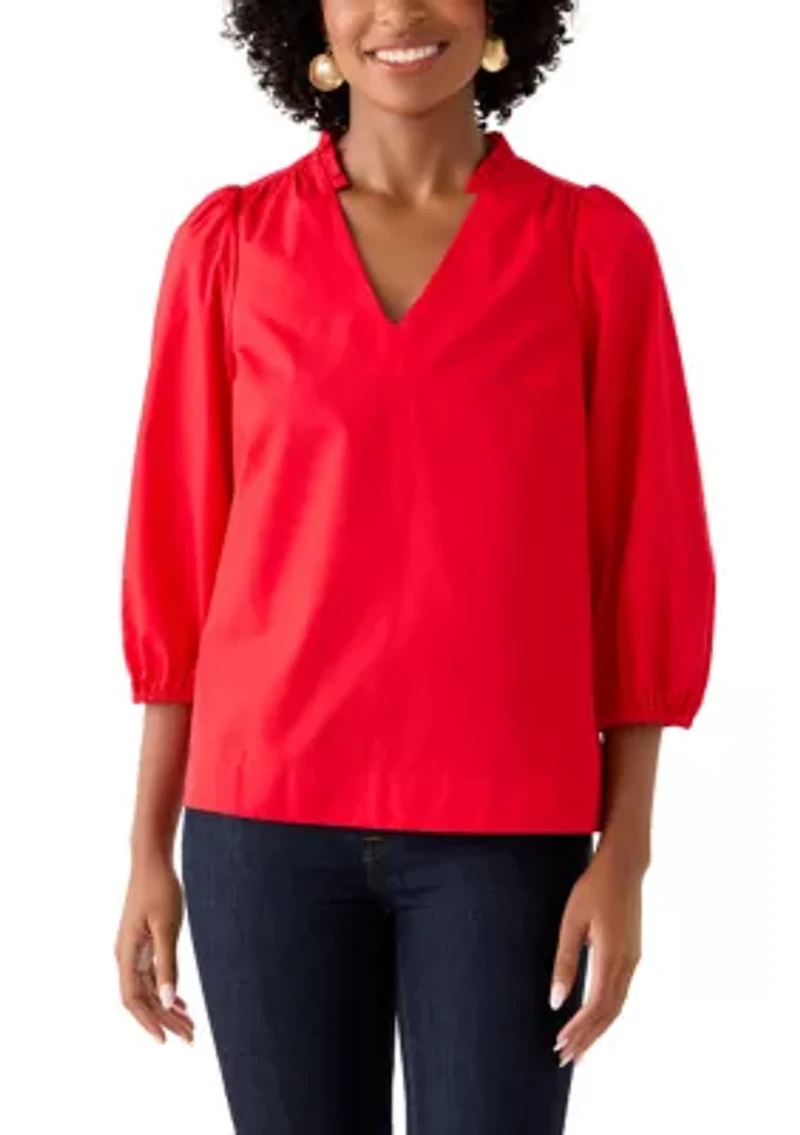 Women's 3/4 Sleeve V-Neck Peasant Blouse