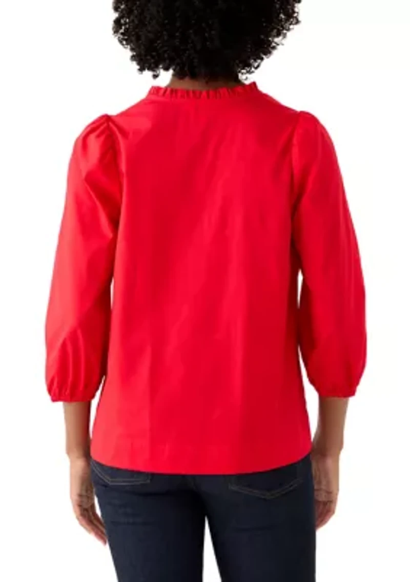 Women's 3/4 Sleeve V-Neck Peasant Blouse