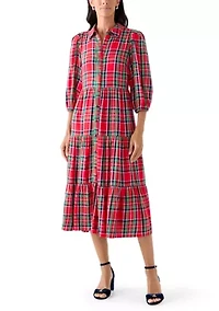 Women's Long Sleeve Button Front Maxi Print Dress