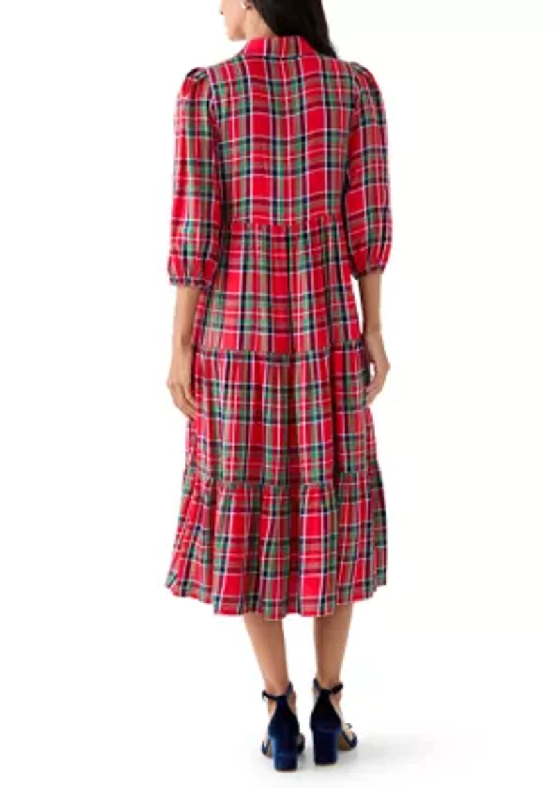 Women's Long Sleeve Button Front Maxi Print Dress