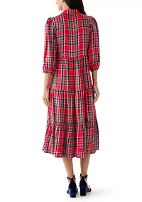 Women's Long Sleeve Button Front Maxi Print Dress