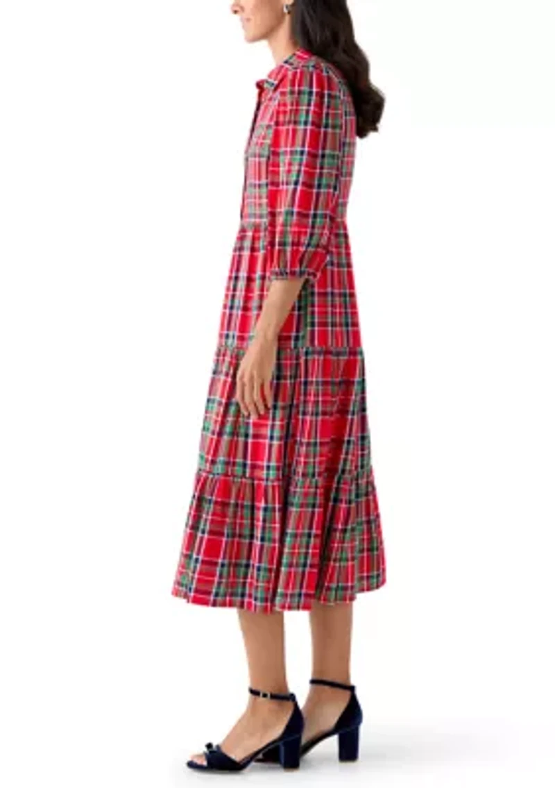 Women's Long Sleeve Button Front Maxi Print Dress