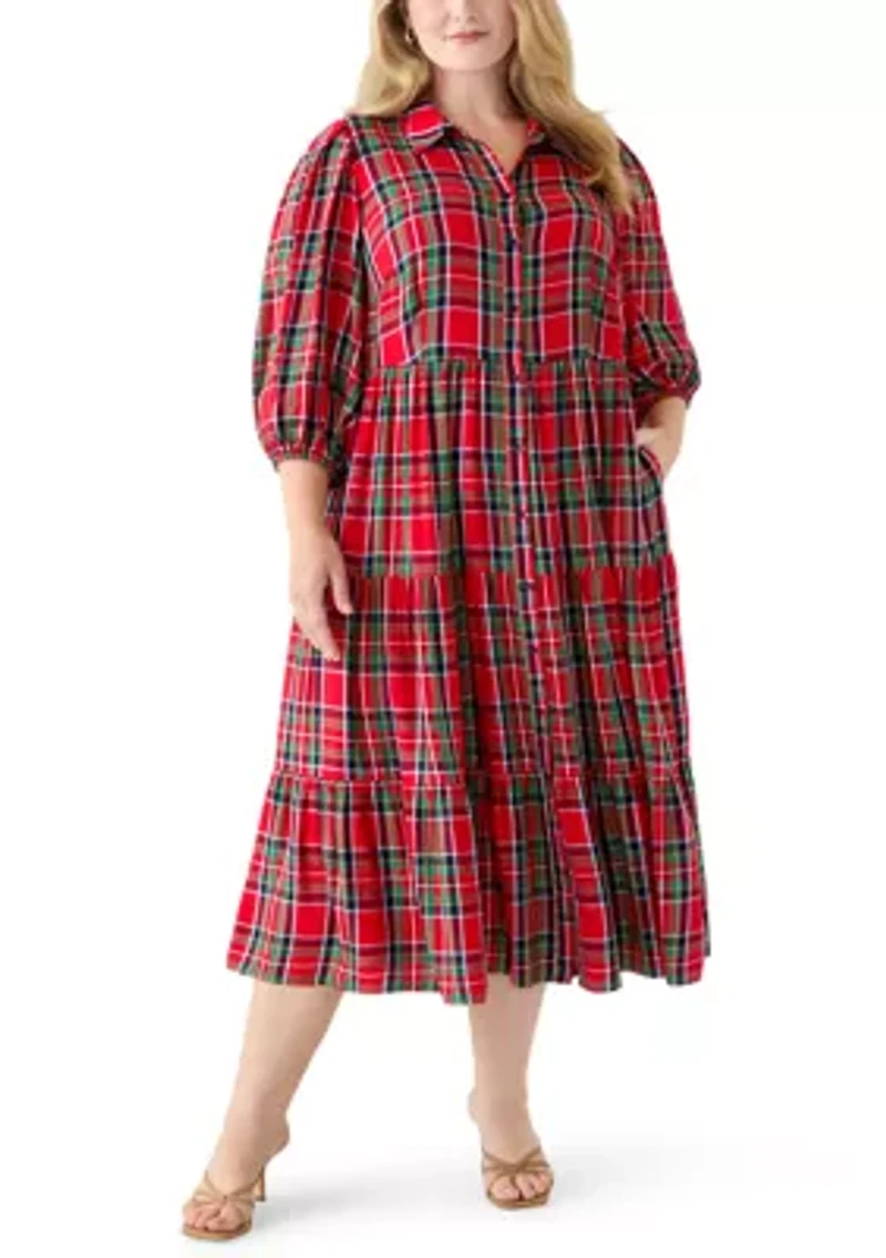 Plus Long Sleeve Printed Maxi Dress