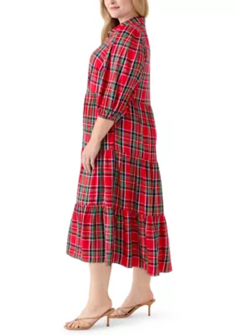 Plus Long Sleeve Printed Maxi Dress