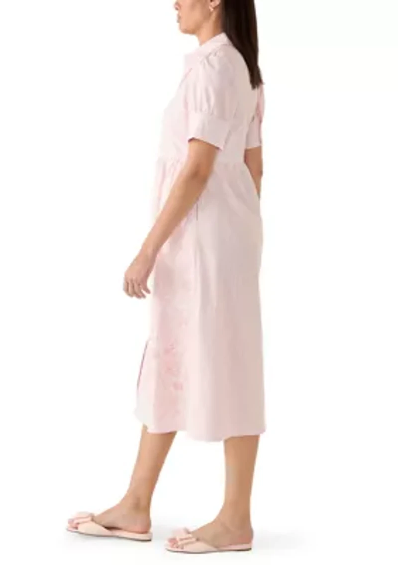 Women's Puff Sleeve Button Front Collar Striped Dress