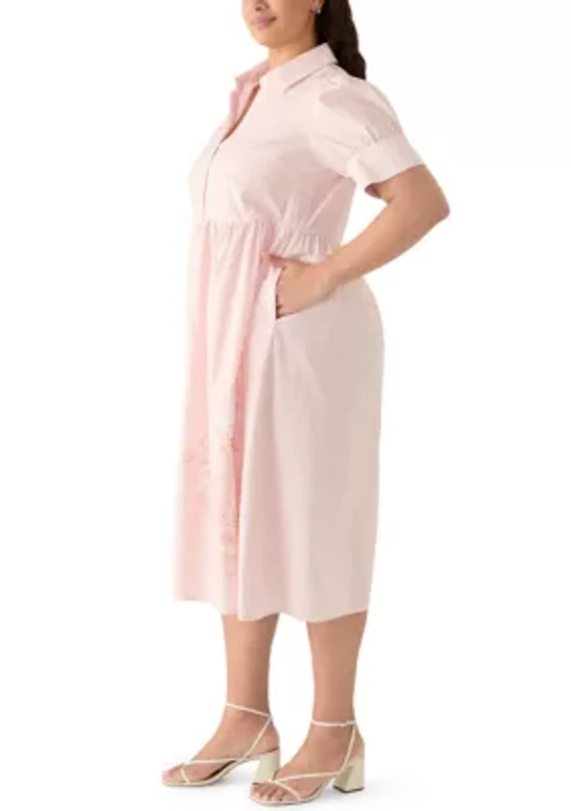 Plus Button Front Midi Shirt Dress