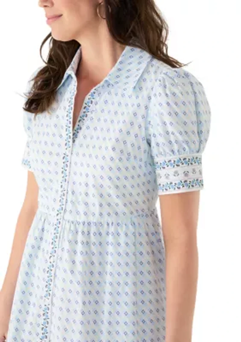 Women's Puff Sleeve Button Front Shirtdress