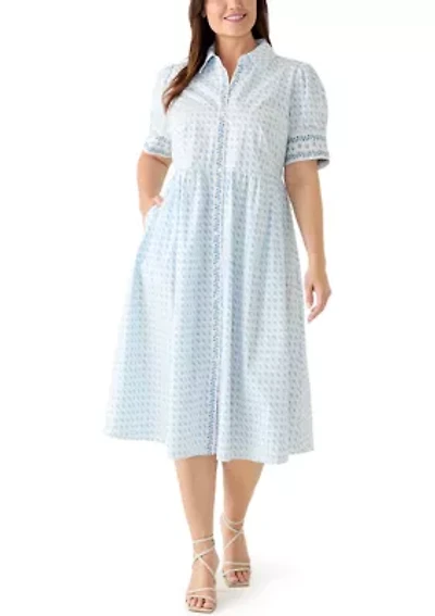 Plus Short Sleeve Button Front Midi Shirt Dress