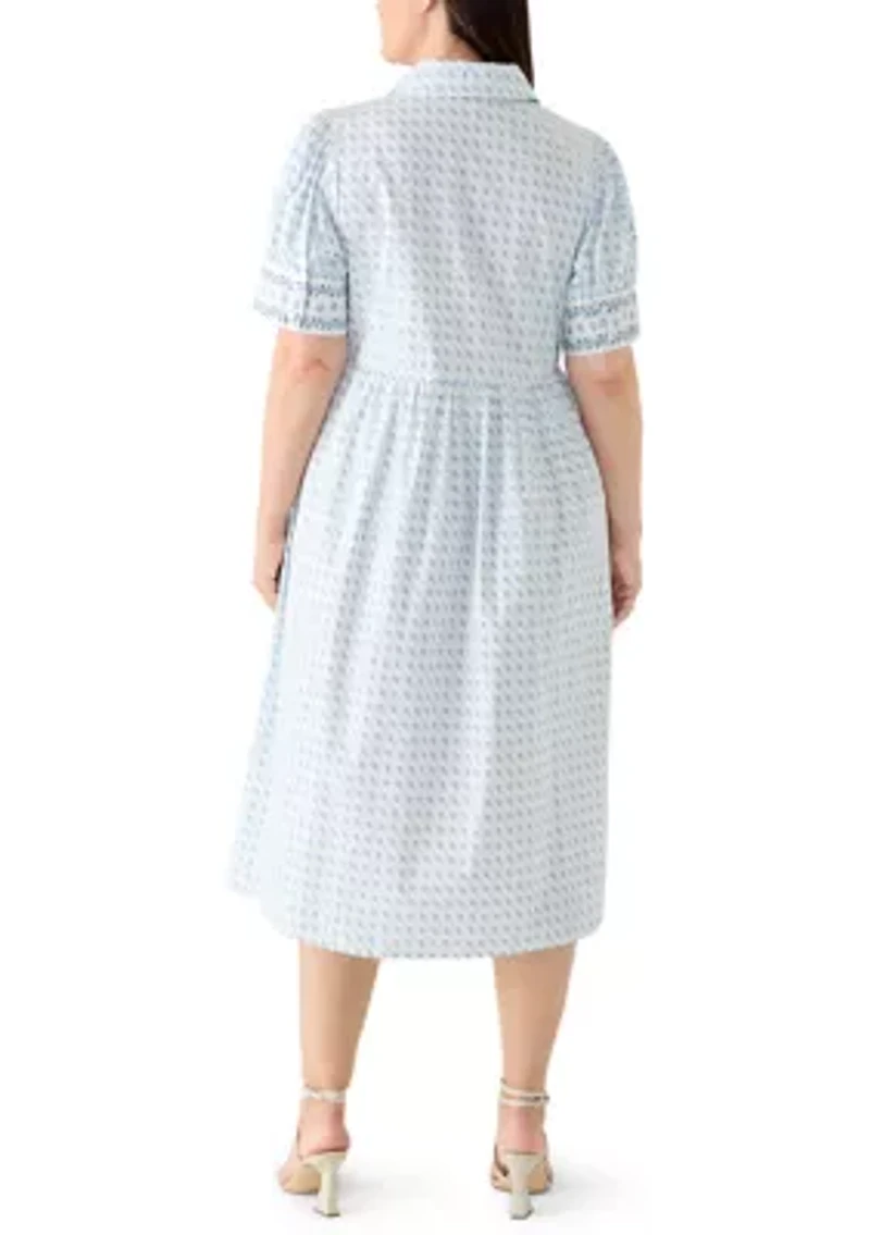 Plus Short Sleeve Button Front Midi Shirt Dress