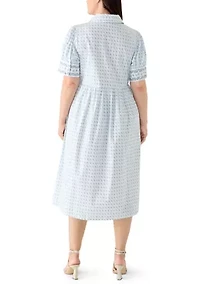 Plus Short Sleeve Button Front Midi Shirt Dress