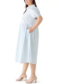 Plus Short Sleeve Button Front Midi Shirt Dress