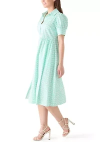 Petite Short Sleeve Button Down Front Collar Printed Dress