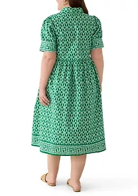 Plus Short Sleeve Button Front Midi Shirt Dress