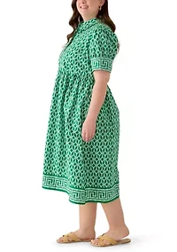 Plus Short Sleeve Button Front Midi Shirt Dress