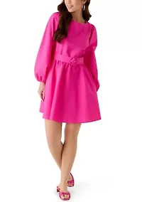 Petite Long Sleeve Poplin Mini Swing Dress