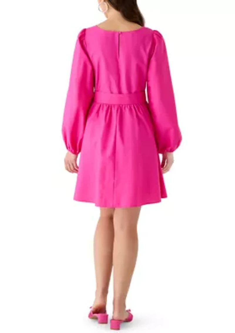 Petite Long Sleeve Poplin Mini Swing Dress