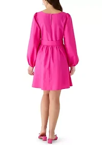 Petite Long Sleeve Poplin Mini Swing Dress