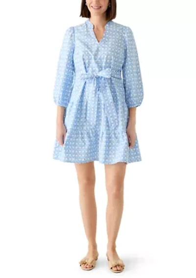 Women's 3/4 Sleeve Belted Peasant Dress