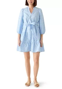 Women's 3/4 Sleeve Belted Peasant Dress