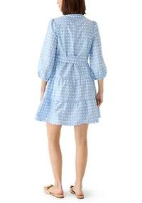 Women's 3/4 Sleeve Belted Peasant Dress