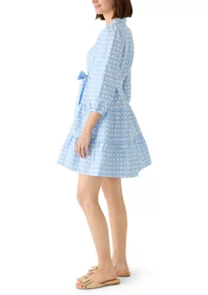 Women's 3/4 Sleeve Belted Peasant Dress