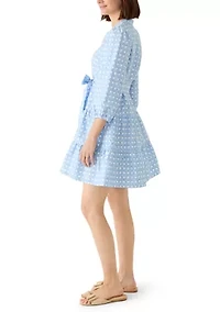 Women's 3/4 Sleeve Belted Peasant Dress