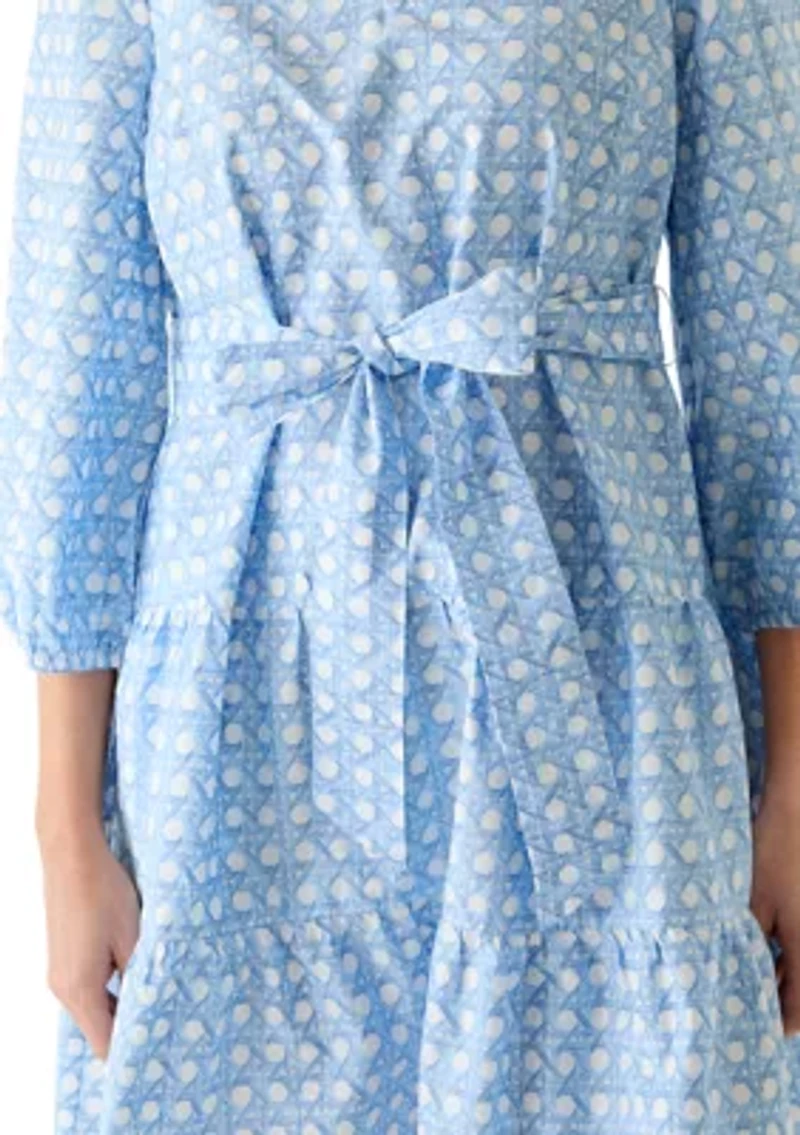 Women's 3/4 Sleeve Belted Peasant Dress