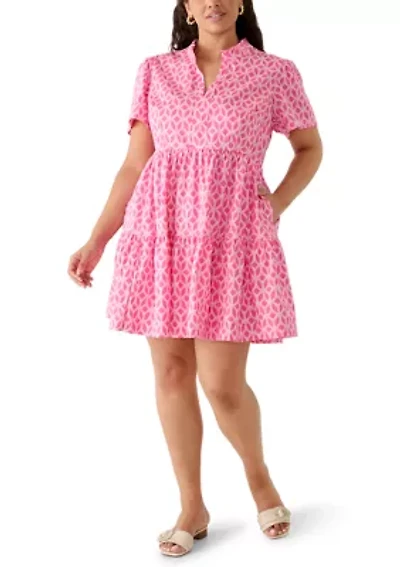 Plus Short Sleeve Tiered Peasant Dress