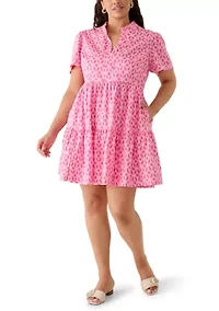 Plus Short Sleeve Tiered Peasant Dress