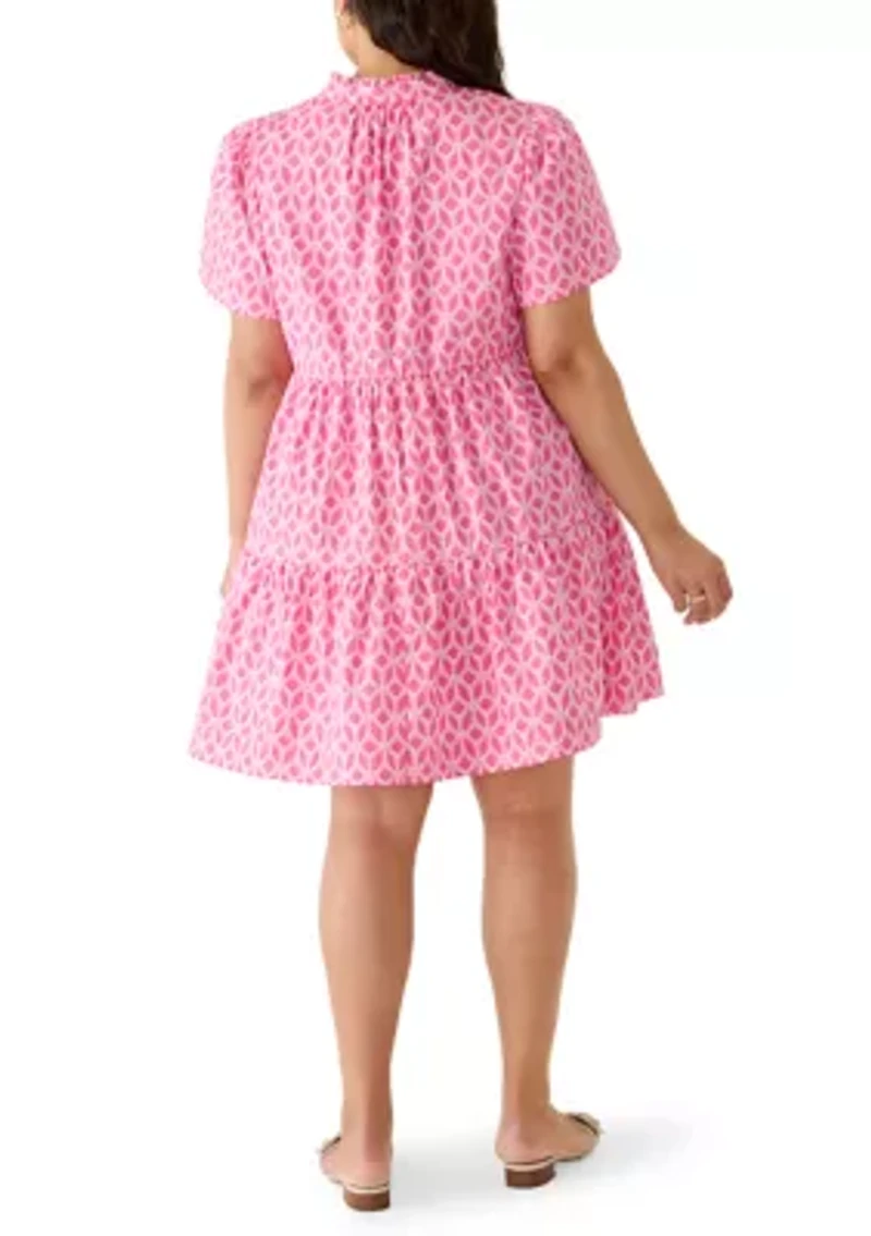 Plus Short Sleeve Tiered Peasant Dress