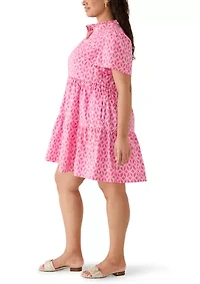 Plus Short Sleeve Tiered Peasant Dress