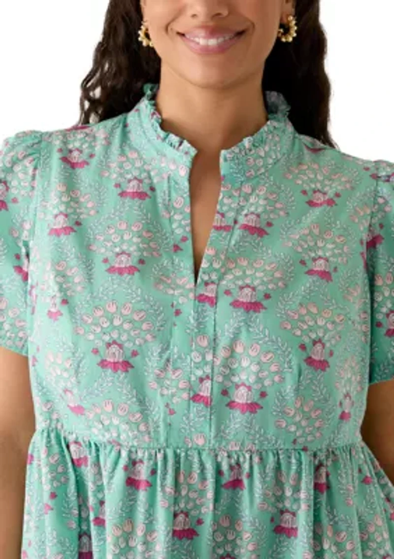 Plus Short Sleeve Tiered Peasant Dress