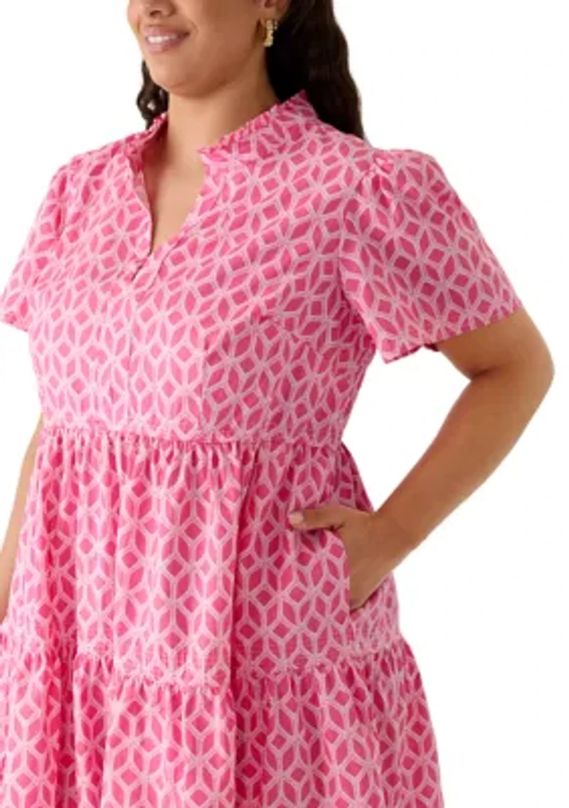 Plus Short Sleeve Tiered Peasant Dress