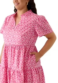 Plus Short Sleeve Tiered Peasant Dress