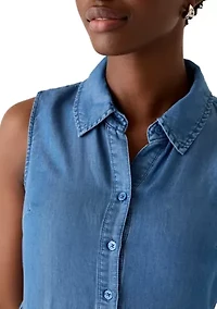Petite Sleeveless Linen Shirt Dress