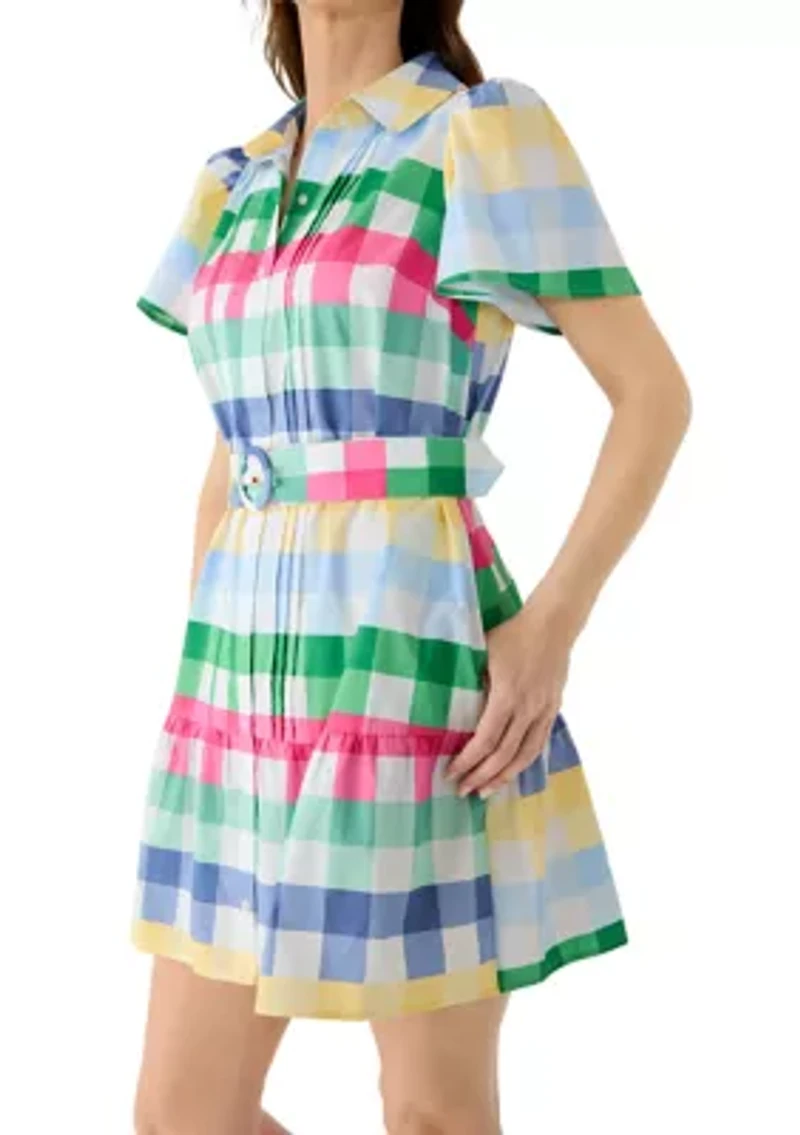 Women's Belted Plaid Shirtdress