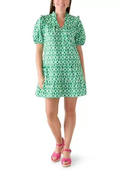 Petite Short Puff Sleeve Ruffle Yoke Dress