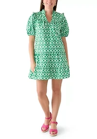 Petite Short Puff Sleeve Ruffle Yoke Dress