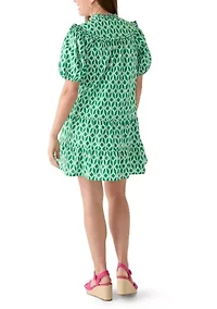 Petite Short Puff Sleeve Ruffle Yoke Dress