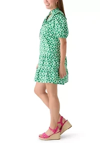 Petite Short Puff Sleeve Ruffle Yoke Dress