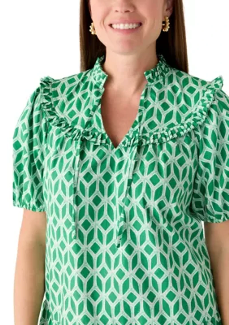 Petite Short Puff Sleeve Ruffle Yoke Dress