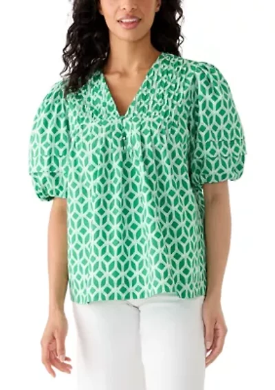 Women's Pintuck Yoke Woven Top